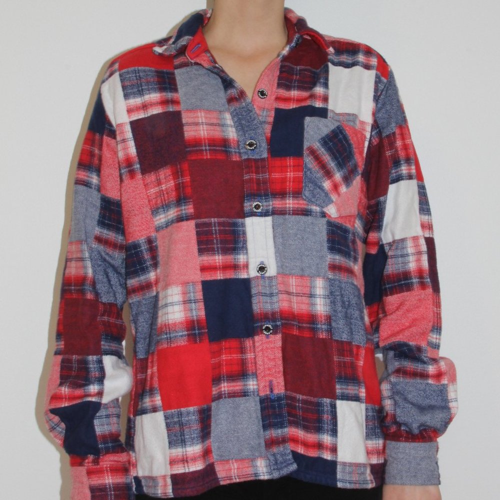Red, White & Blue Patchwork Plaid Flannel